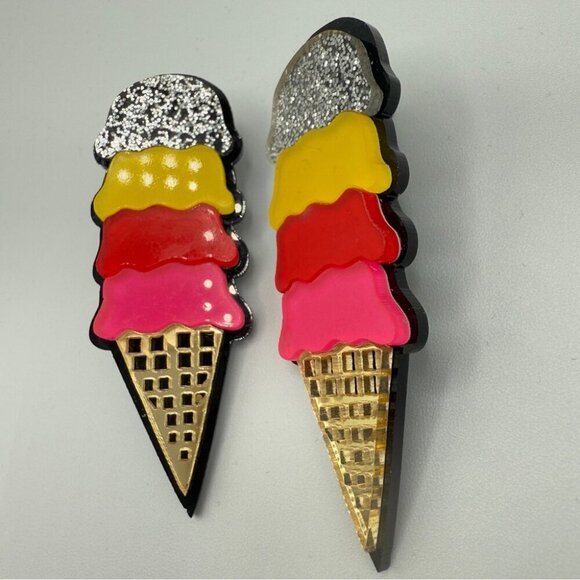 Colorful Ice Cream Cone Earrings - Pierced - Picture 7 of 7